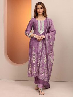 Libas - Purple Silk Blend Straight Kurta with Pant & Dupatta