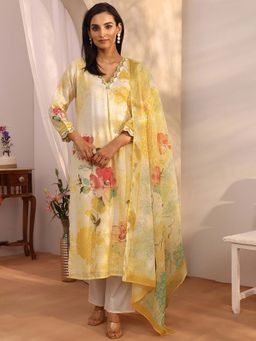 Libas - Yellow Linen Straight Kurta with Pant & Dupatta