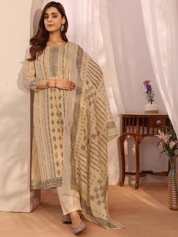 Libas - Printed Linen Straight Kurta with Pant & Dupatta