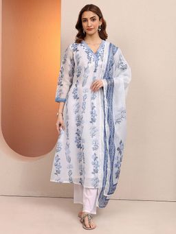 Libas - Printed Silk Blend Straight Kurta with Pant & Dupatta
