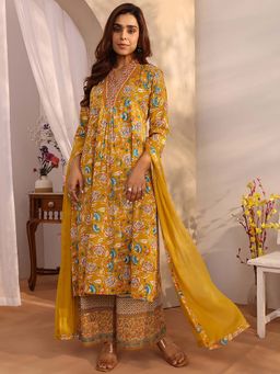 Libas - Floral Print Cotton Blend A-Line Kurta with Palazzo & Dupatta