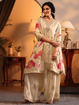 Libas - Woven Design Silk Blend Straight Kurta with Palazzo & Dupatta
