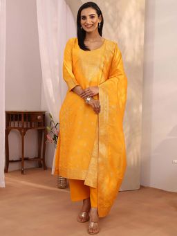 Libas - Woven Design Silk Blend Straight Kurta with Pant & Dupatta