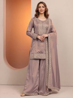 Libas Art - Art Embroidered Organza Straight Kurta with Palazzo & Dupatta