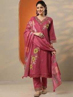 Libas - Embroidered Cotton Blend Straight Kurta with Pant & Dupatta