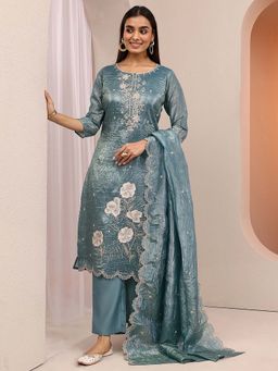 Libas - Embroidered Organza Straight Kurta with Pant & Dupatta
