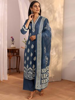 Libas - Floral Print Cotton Blend Straight Kurta with Palazzo & Dupatta
