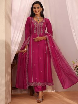Libas - Embroidered Silk Blend Anarkali Kurta with Pant & Dupatta