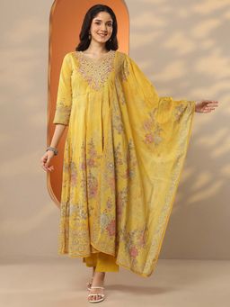 Libas - Printed Cotton Blend Anarkali Kurta with Pant & Dupatta