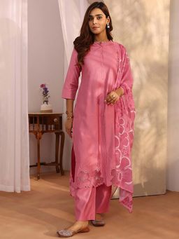 Libas - Silk Blend Straight Kurta with Pant & Dupatta