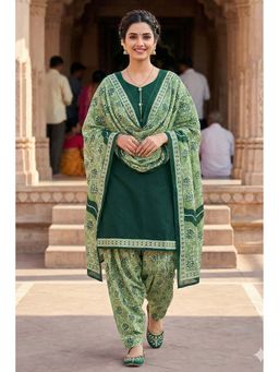 Rajnandini - Green Cotton Blend Printed Ready to Wear Patiala Salwar with Kurta & Dupatta