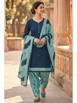 Rajnandini - Teal Cotton Blend Printed Ready to Wear Patiala Salwar with Kurta & Dupatta