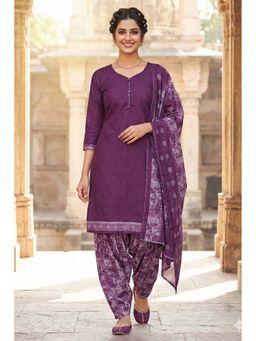 Rajnandini - Wine Cotton Blend Printed Ready to Wear Patiala Salwar with Kurta & Dupatta