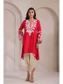 Autumnlane - Sera sable embroidered Red kurta With Dhoti