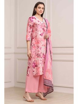 Biba - Women Pink Cotton Straight Kurta with Pant & Dupatta