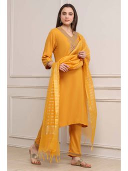 Biba - Women Mustard Viscose Rayon Straight Kurta with Pant & Dupatta