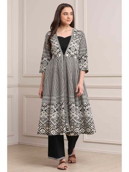 Biba - Women White Cotton Crop Top with Jacket & Palazzo