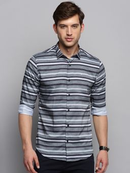 SHOWOFFFF - Mens Spread Collar Striped Grey Classic Shirt