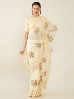 Soch - Embroidered Organza Saree with Unstitched Blouse