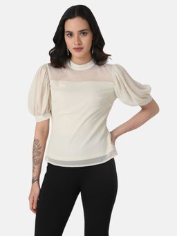 Kazo - Beige Puff Sleeves Top