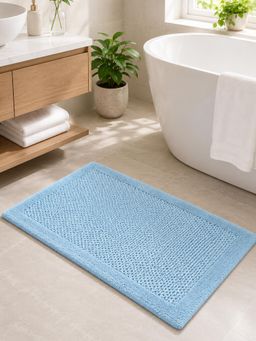OBSESSIONS - Baby Blue Reversible Cotton Bathmat, Soft and Ultra Absorbent (24x17 inch)