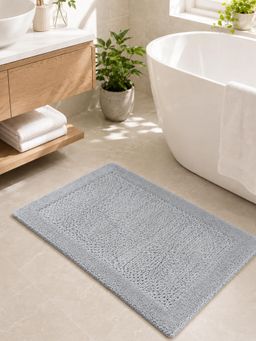 OBSESSIONS - Grey Reversible Cotton Bathmat, Soft and Ultra Absorbent (24x17 inch)