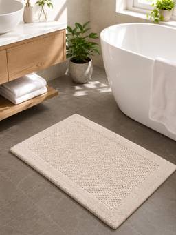 OBSESSIONS - Linen Beige Reversible Cotton Bathmat, Soft and Ultra Absorbent (24x17 inch)