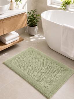 OBSESSIONS - Green Reversible Cotton Bathmat, Soft and Ultra Absorbent (24x17 inch)