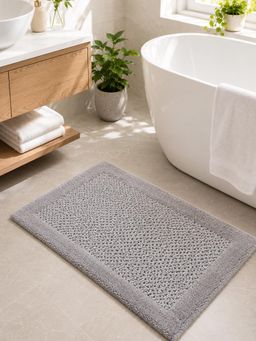 OBSESSIONS - Grey Reversible Cotton Bathmat, Soft and Ultra Absorbent (35x20 inch)