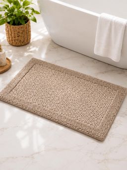 OBSESSIONS - Beige Reversible Cotton Bathmat, Soft and Ultra Absorbent (35x20 inch)