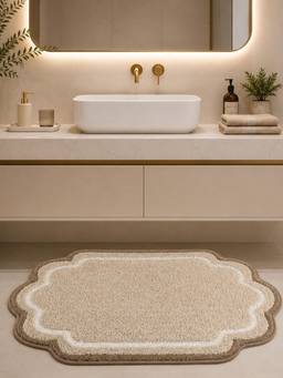 OBSESSIONS - Beige Anti Skid Polyester Bathmat, Soft and Ultra Absorbent (25x17 inch)