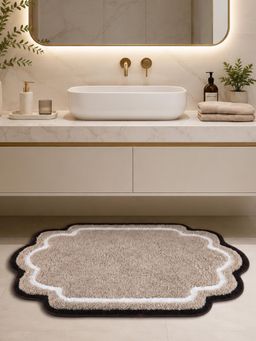 OBSESSIONS - Beige Anti Skid Polyester Bathmat, Soft and Ultra Absorbent (30x22 inch)