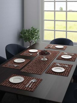 Saral Home - Dining Table Kitchen Placemats, 6 Mat -33 x 45 Cm, 1 Runner 33 x 120 Cm (Set of 7), Brown