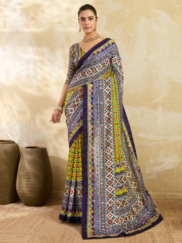Akhilam - Women Aqua Embellished Silk Blend Saree with Unstitched Blouse