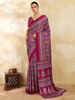 Akhilam - Women Maroon Embellished Satin Saree with Unstitched Blouse