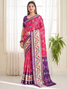 Akhilam - Women Pink Handloom Silk Blend Saree with Unstitched Blouse