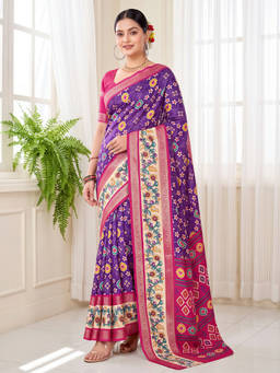Akhilam - Women Purple Handloom Silk Blend Saree with Unstitched Blouse