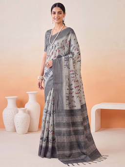 Akhilam - Women Blue Handloom Cotton Silk Saree with Unstitched Blouse