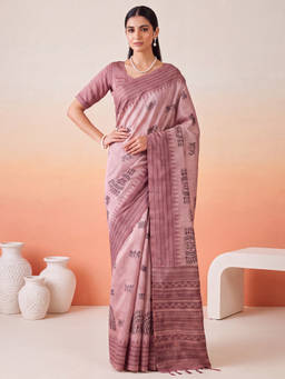 Akhilam - Women Mauve Handloom Cotton Silk Saree with Unstitched Blouse
