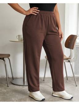 Bewakoof - Women's Shaved Chocolate Brown Tapered Fit Plus Size Track Pant