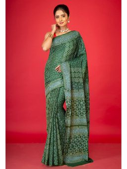 Unnati Silks - Green Pure Discharge Printed Soft Cotton Saree with Unstitched Blouse