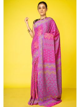 Unnati Silks - Pink Pure Discharge Printed Soft Cotton Saree with Unstitched Blouse