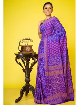 Unnati Silks - Purple Pure Discharge Printed Soft Cotton Saree with Unstitched Blouse