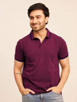 The Bleu Label - Mens Burgundy Casual Regular Fit Short Sleeves Polo T-Shirt