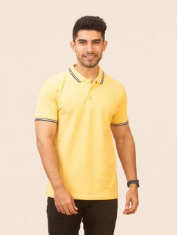 The Bleu Label - Men Solid Polo Neck Half Sleeve T-Shirt Gold Rush