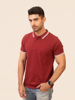 The Bleu Label - Men Solid Polo Neck Half Sleeve T-Shirt Maroon Marvel