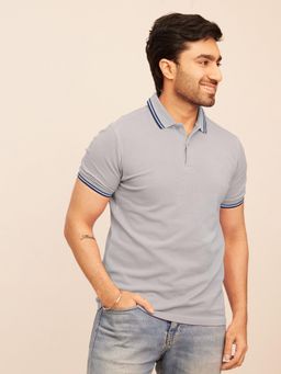 The Bleu Label - Mens Grey Casual Regular Fit Short Sleeves Polo T-Shirt