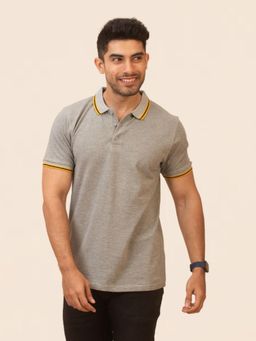 The Bleu Label - Men Solid Polo Neck Half Sleeve T-Shirt Urban Slate