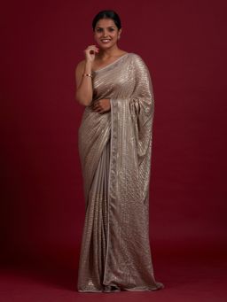 Koskii - Light Grey Sequins Shimmer Designer Saree with Unstitched Blouse