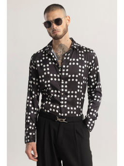 Snitch - Dotique Polka Dots Black Silky Satin Shirt